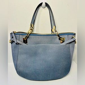 Henri Bendel Blue Grey Crossbody Soho Messenger Bag - embossed snakeskin